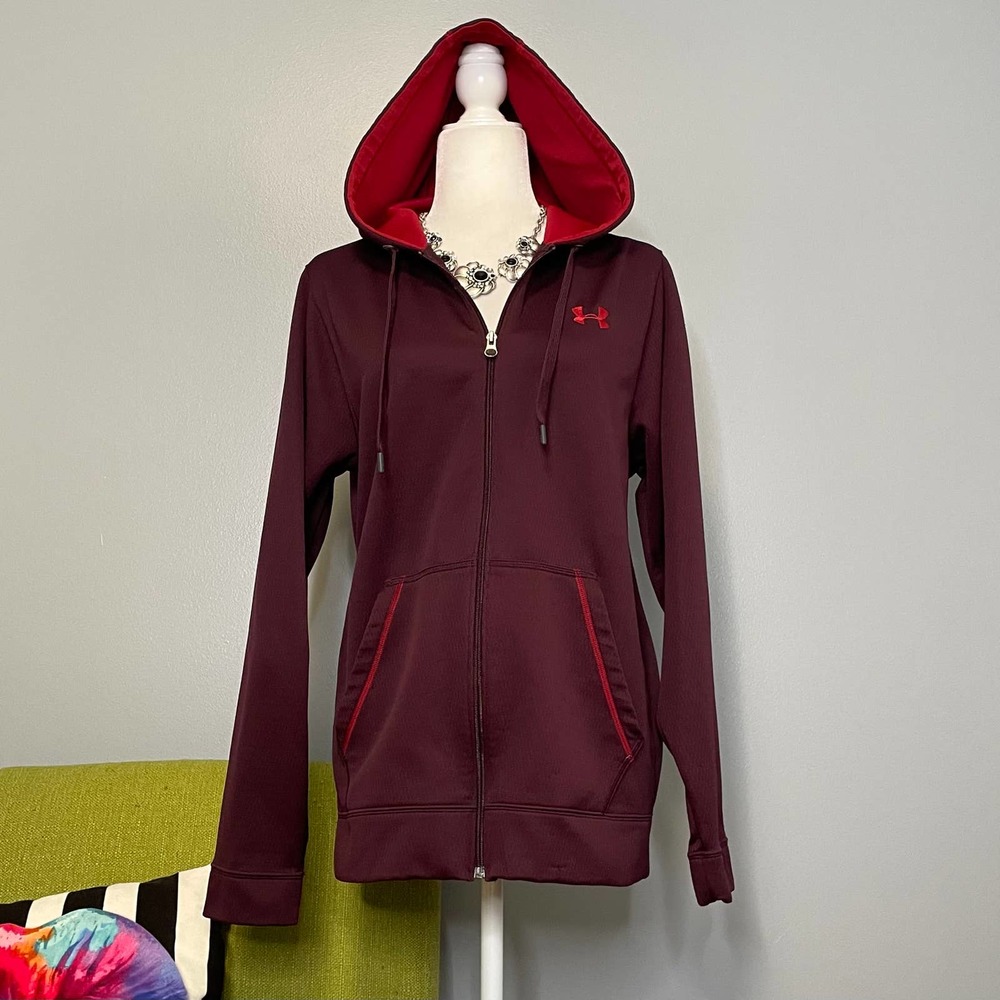 Under Armour Maroon Red Loose Fit Full Zip Hooded Sweatshirt Hoodie